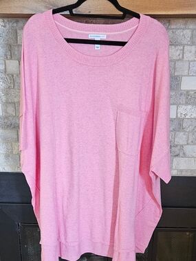Isaac Mizrahi Live Pink Scoop Neck Pocket Sweater